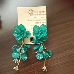 Anthropologie Teal Floral Earrings